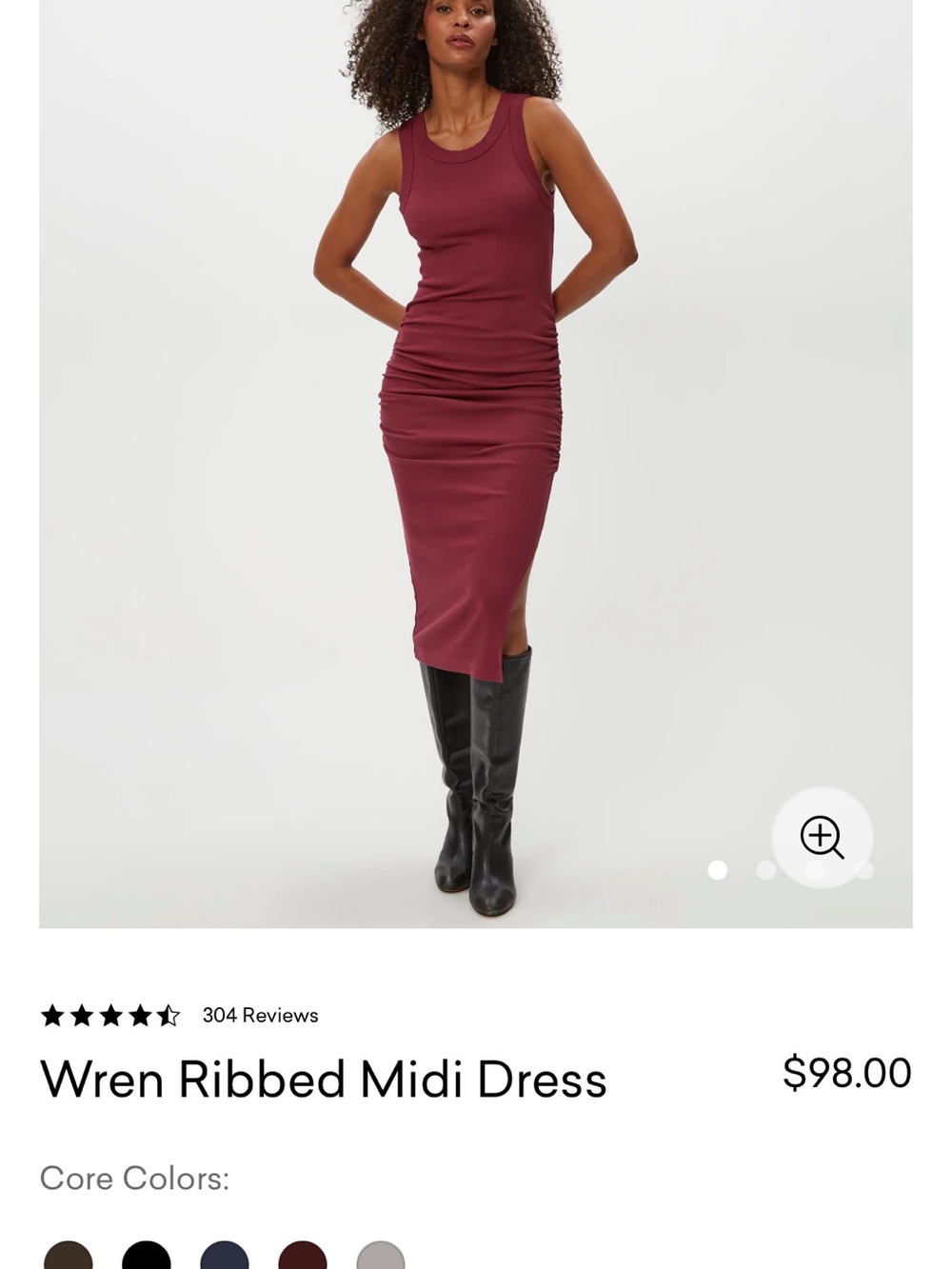 Michael Stars Sleeveless Ribbed Midi Dress — Wine